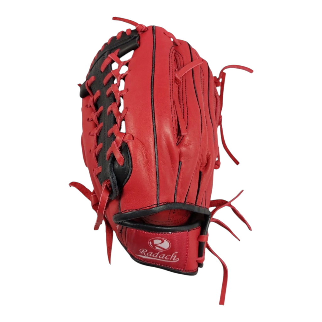 Guante de beisbol Radach Sports Pro Fielder de 12.75 pulgadas en piel roja y negra para lanzador zurdo