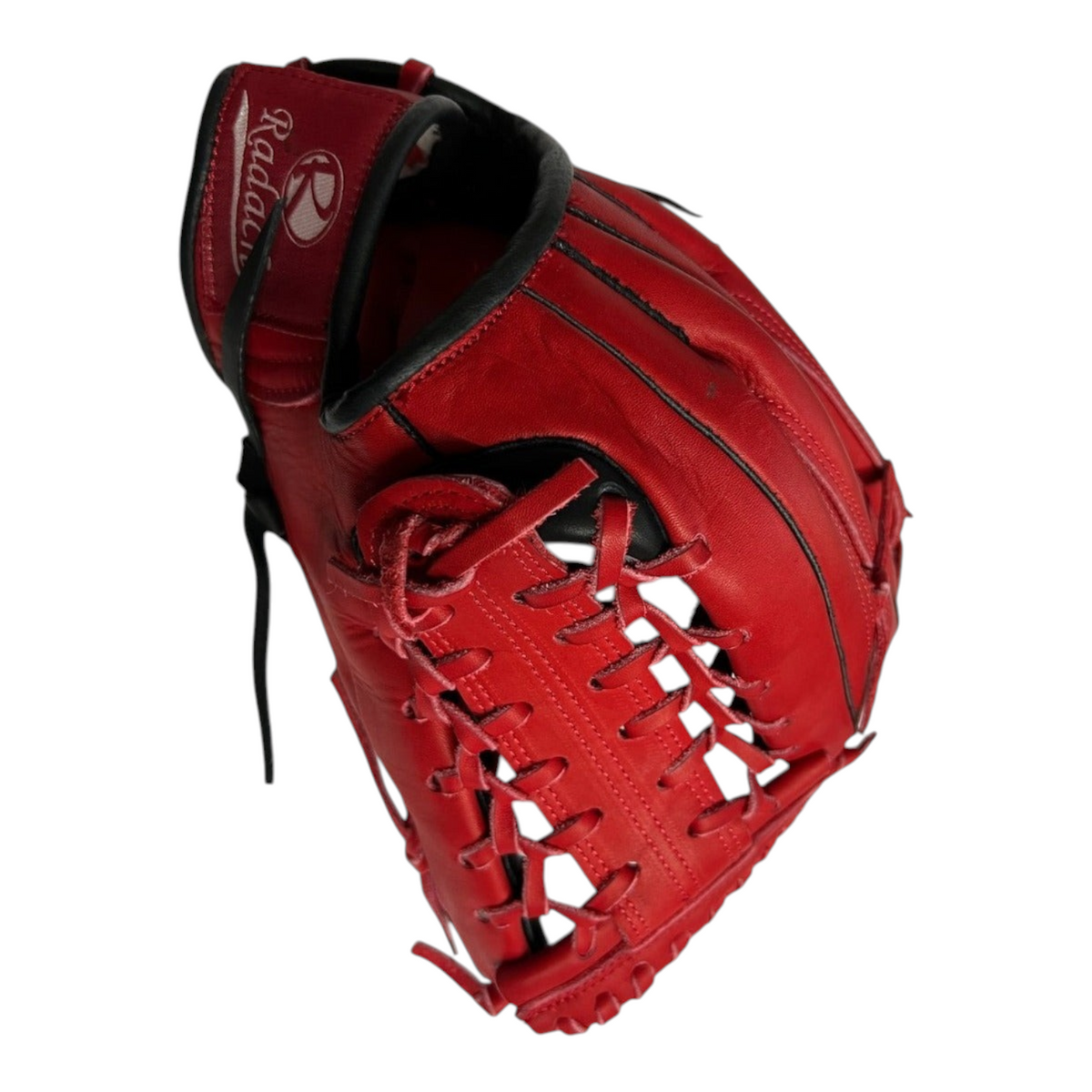 Guante de beisbol Radach Sports Pro Fielder de 12.75 pulgadas en piel color rojo y negro con tejido tipo K