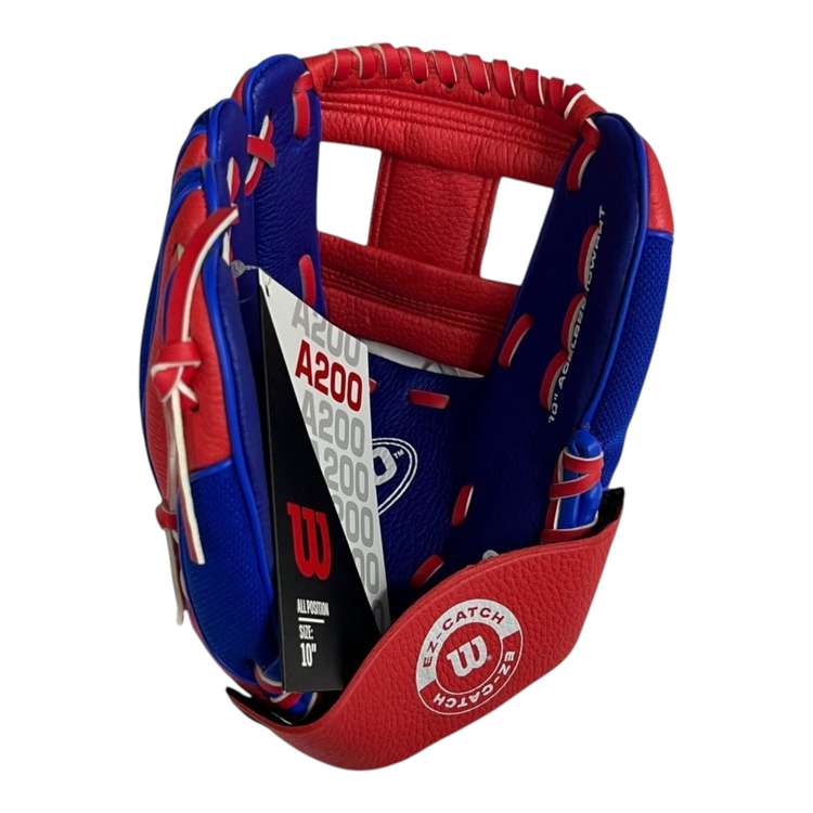 Guante de beisbol Radach Sports Wilson A200 de 10 pulgadas en color rojo y azul para niños zurdos