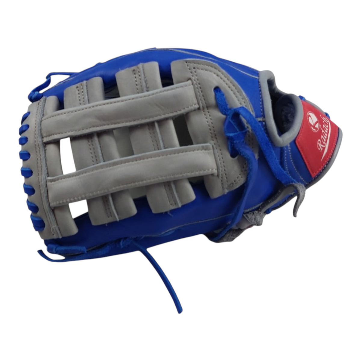 Guante de beisbol Radach Sports Pro de 13 pulgadas para zurdo, fabricado en piel azul y gris con doble poste
