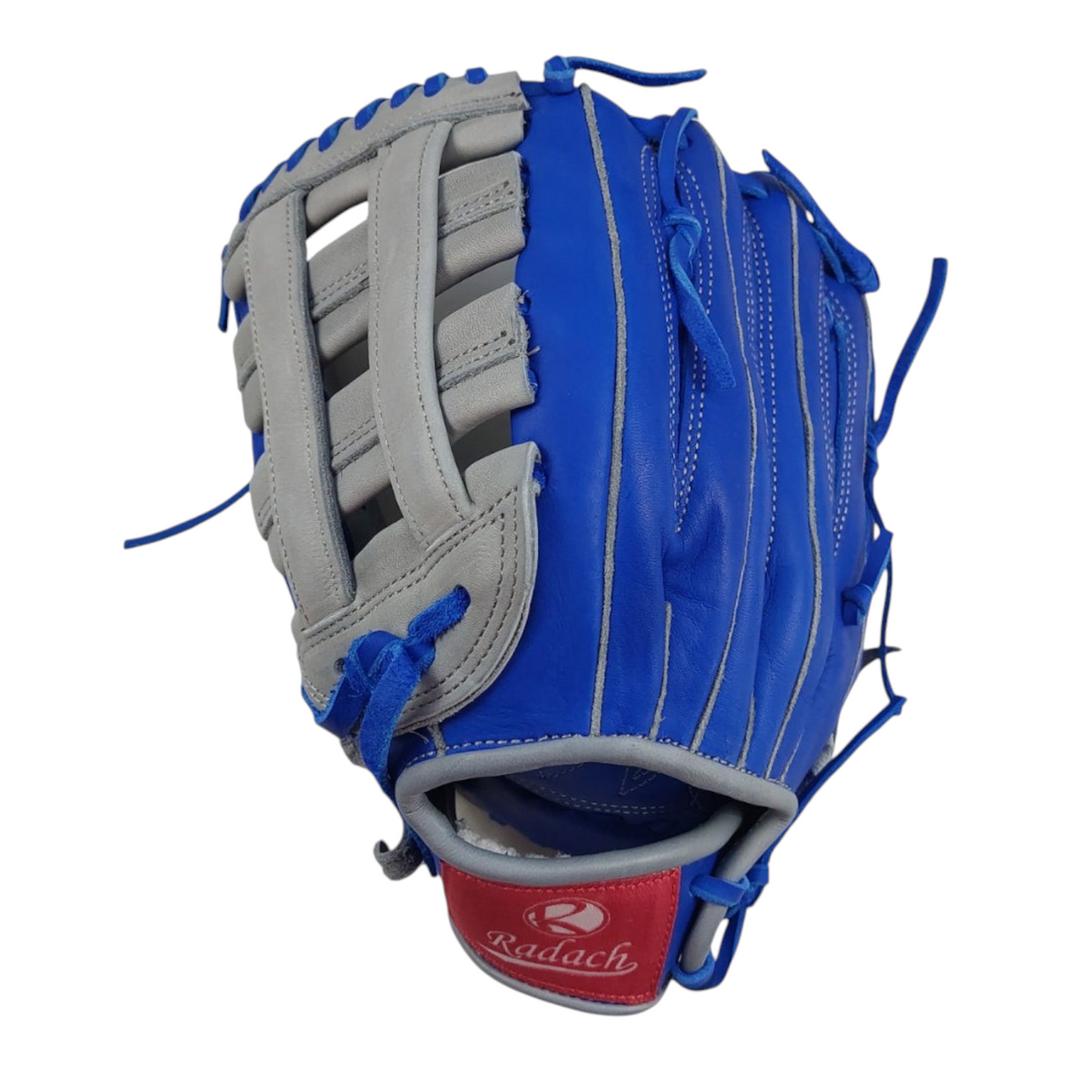 Guante de beisbol Radach Sports Pro de 13 pulgadas para zurdo, fabricado en piel azul y gris con diseño doble poste.