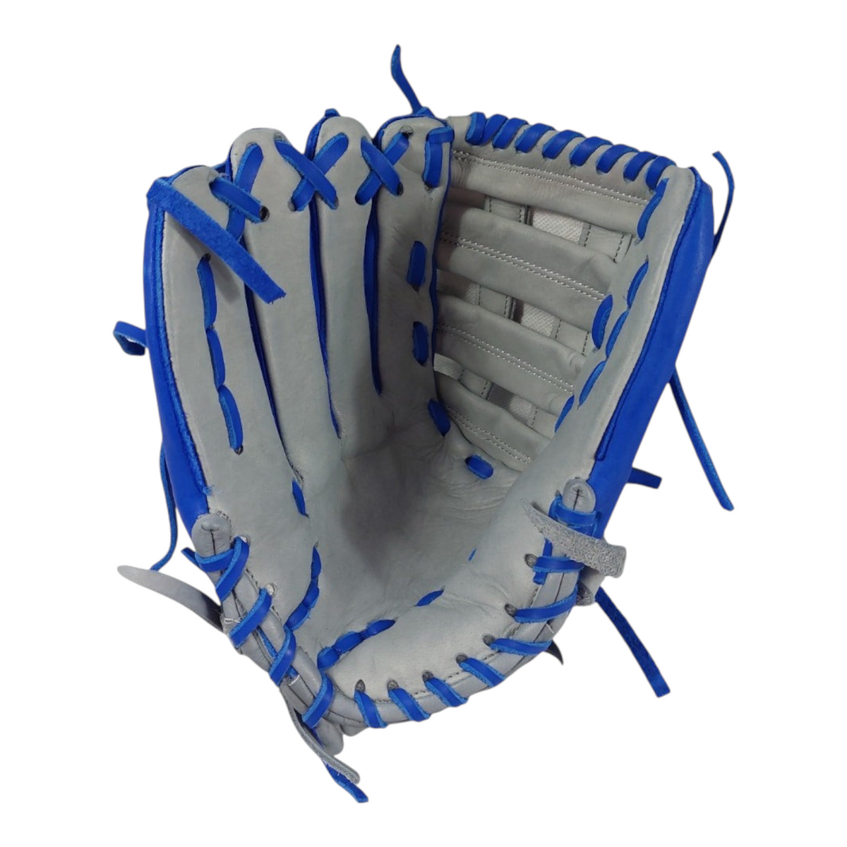 Guante de beisbol Radach Sports de 13 pulgadas para zurdo, fabricado en piel color azul y gris con doble poste.