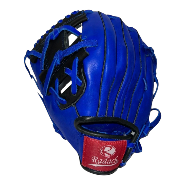 Guante de beisbol Radach Sports Pro de 11.25 pulgadas en piel azul y negra para jugador zurdo de cuadro interior
