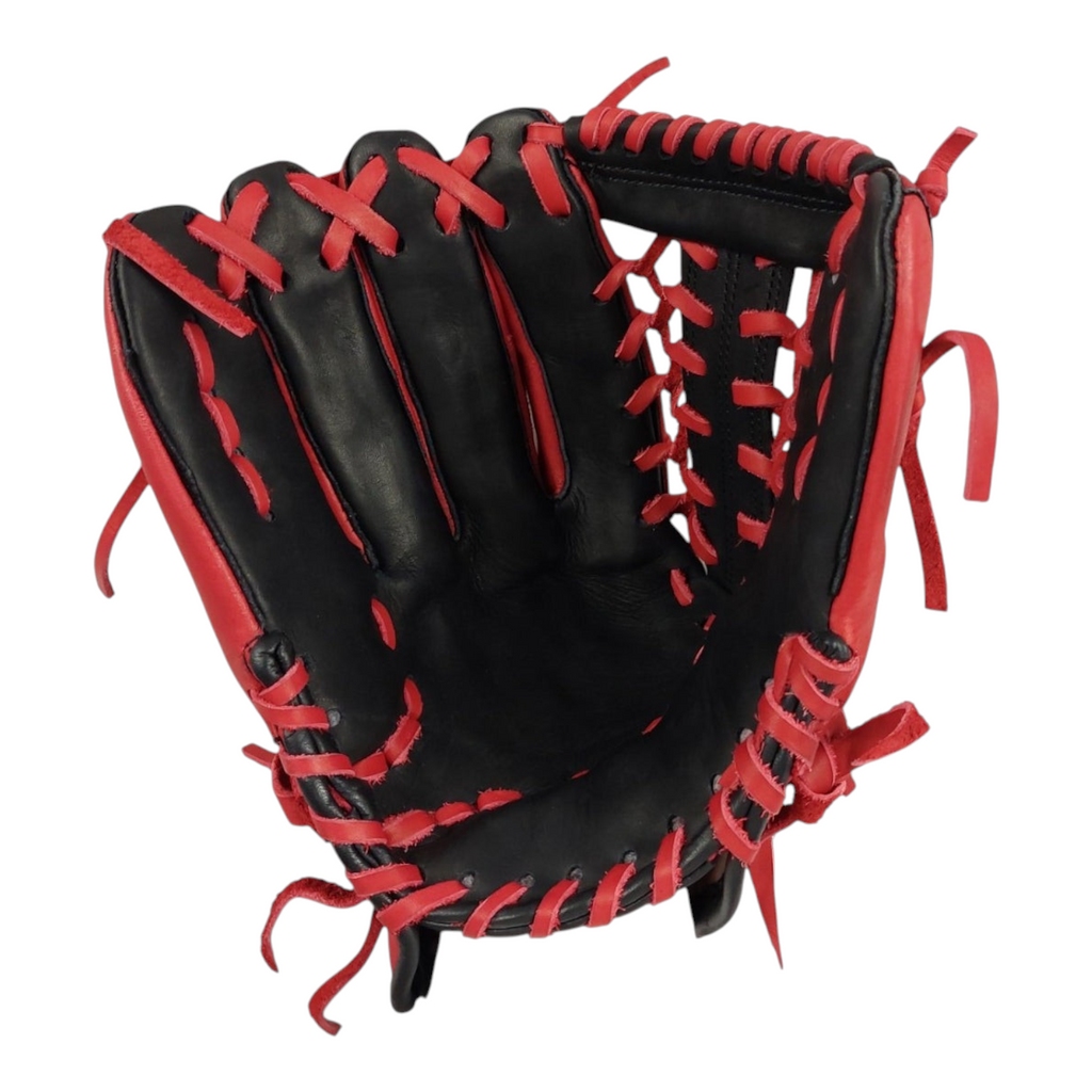 Guante de beisbol Radach Sports Pro Fielder de 12.75 pulgadas en piel color negro y rojo para lanzador zurdo