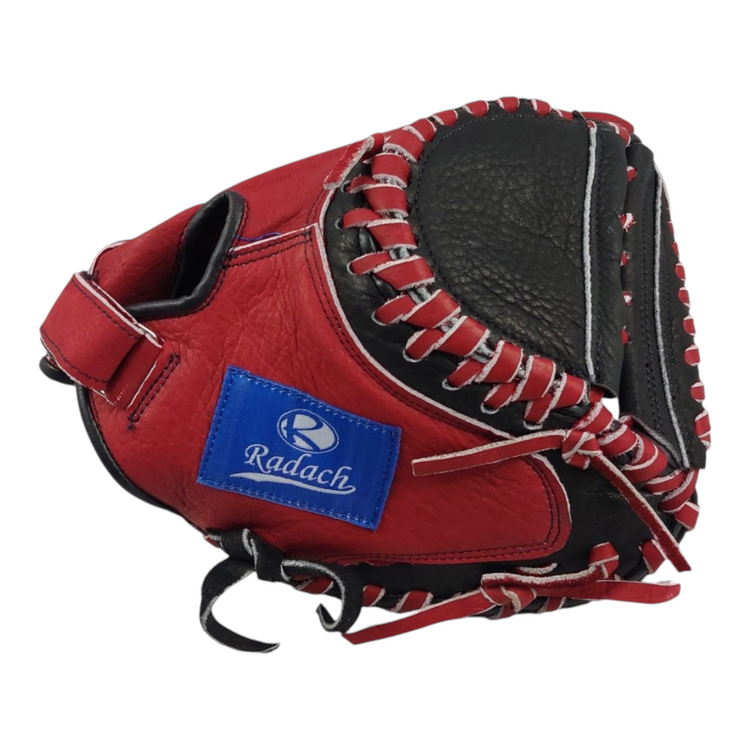 Guante de cátcher Radach Sports Rookie de 34 pulgadas en piel roja y negra para softbol