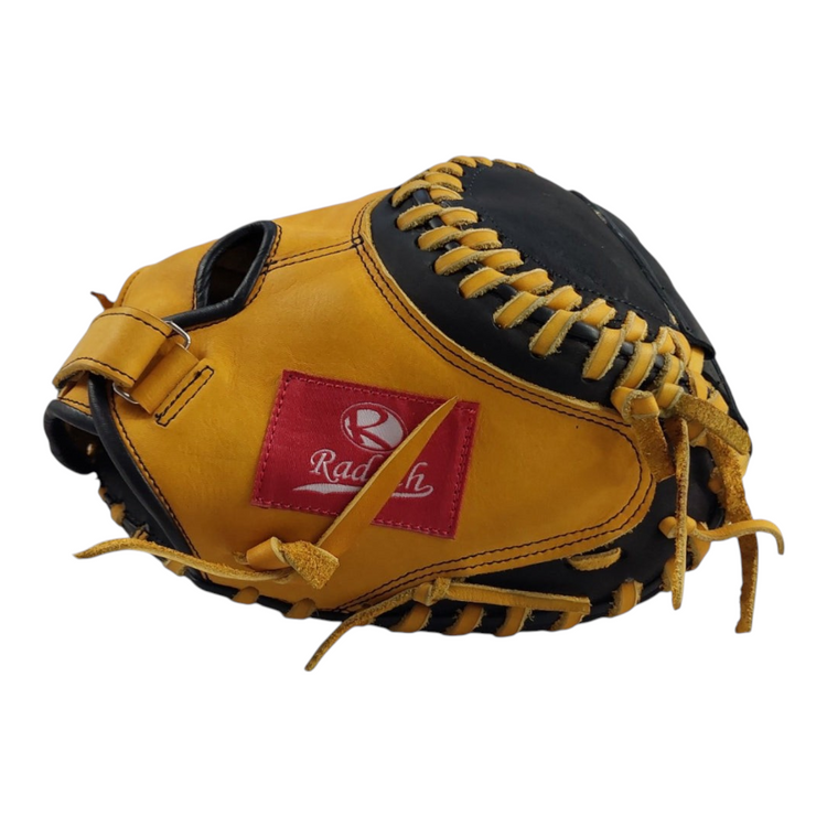 Guante de catcher Radach Sports para softbol de 34 pulgadas en color miel y negro con cordones reforzados