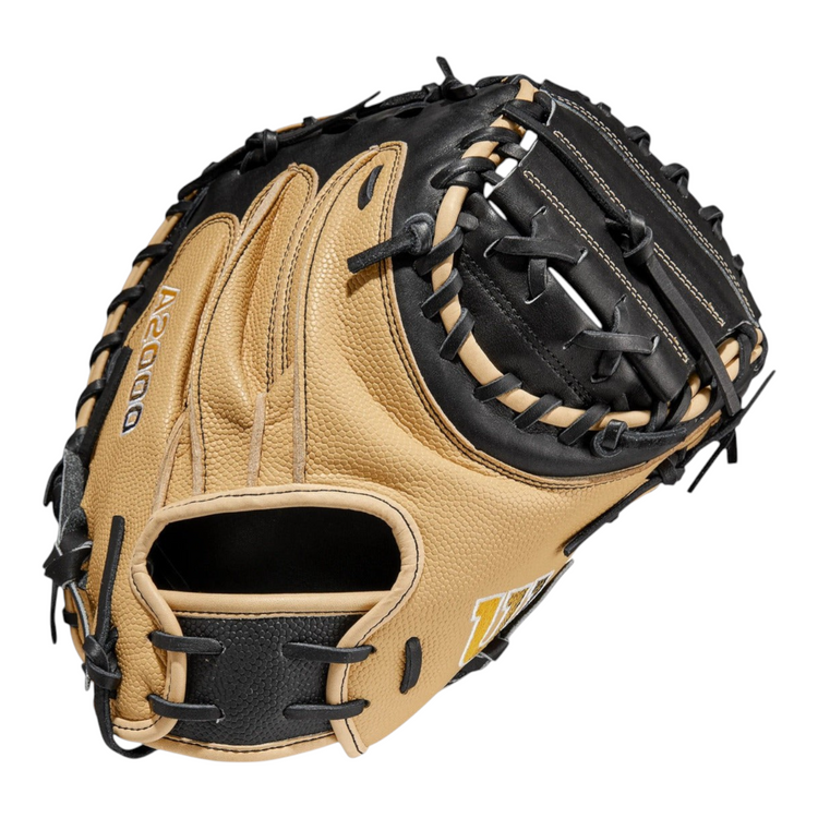 Guante de béisbol para catcher Radach Sports Wilson A2000 34 pulgadas en cuero negro y beige con diseño SuperSkin