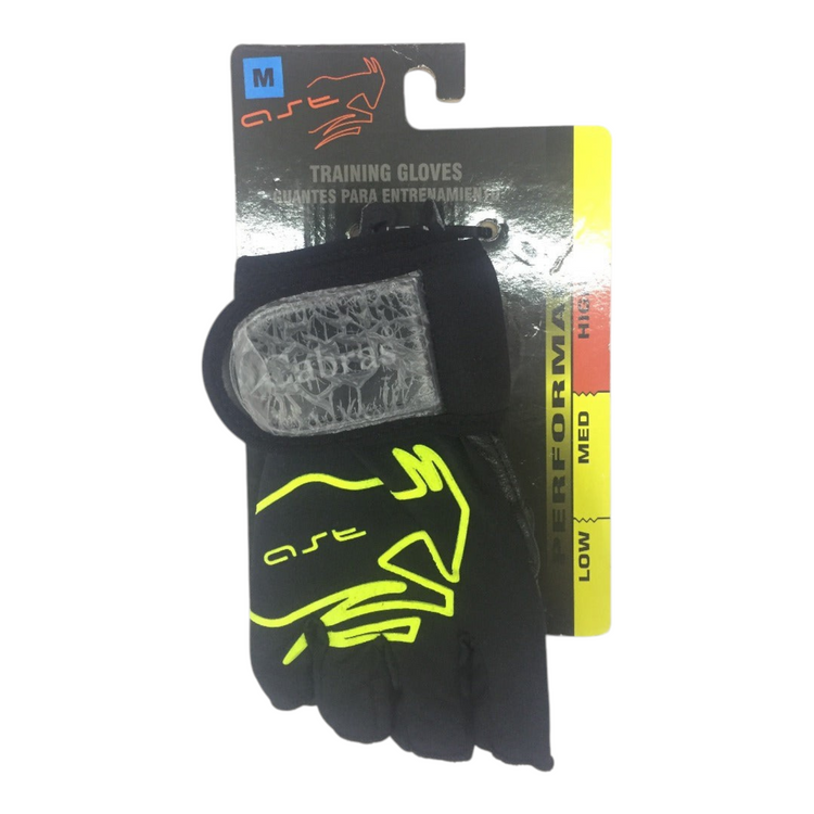 Guante para pesas Radach Sports marca Cabras color negro con detalles en amarillo neón y soporte de muñeca integrado