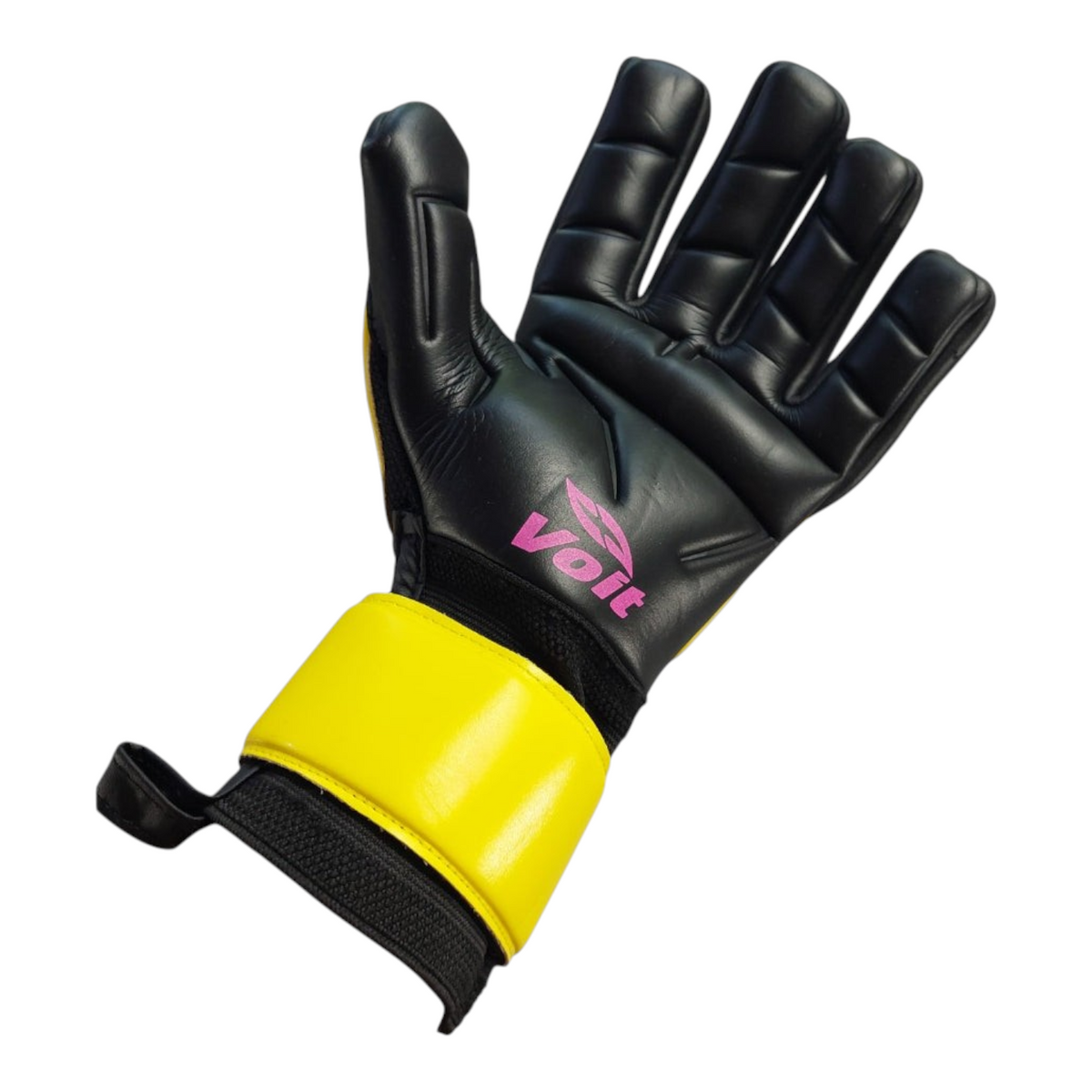 Guante de portero Radach Sports Voit Spoma Snakebite negro y amarillo con palma de látex y ajuste ergonómico
