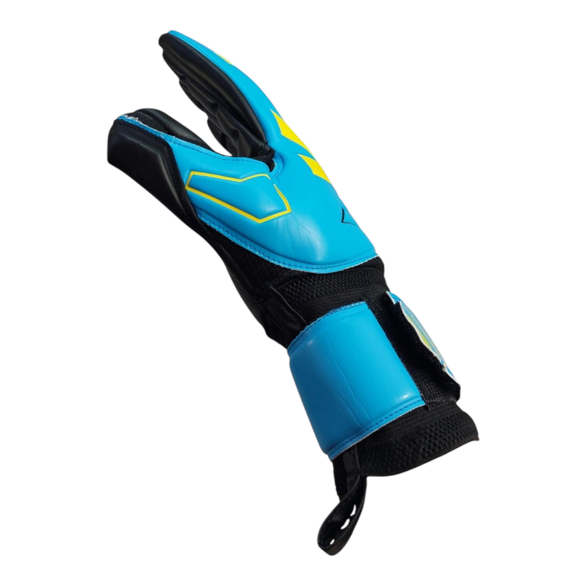 Guante de portero Radach Sports Voit Elite Snakebite azul con detalles amarillos y ajuste ergonómico en la muñeca