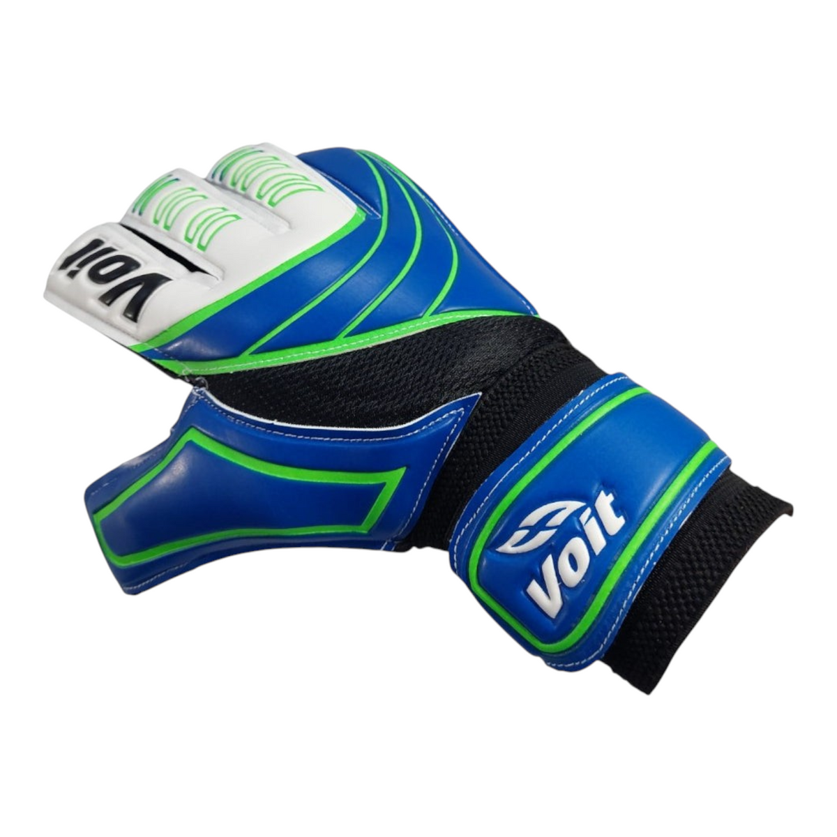 Guante de portero Radach Sports Voit Performance III en color azul, blanco y verde con palma de látex de alta tecnología