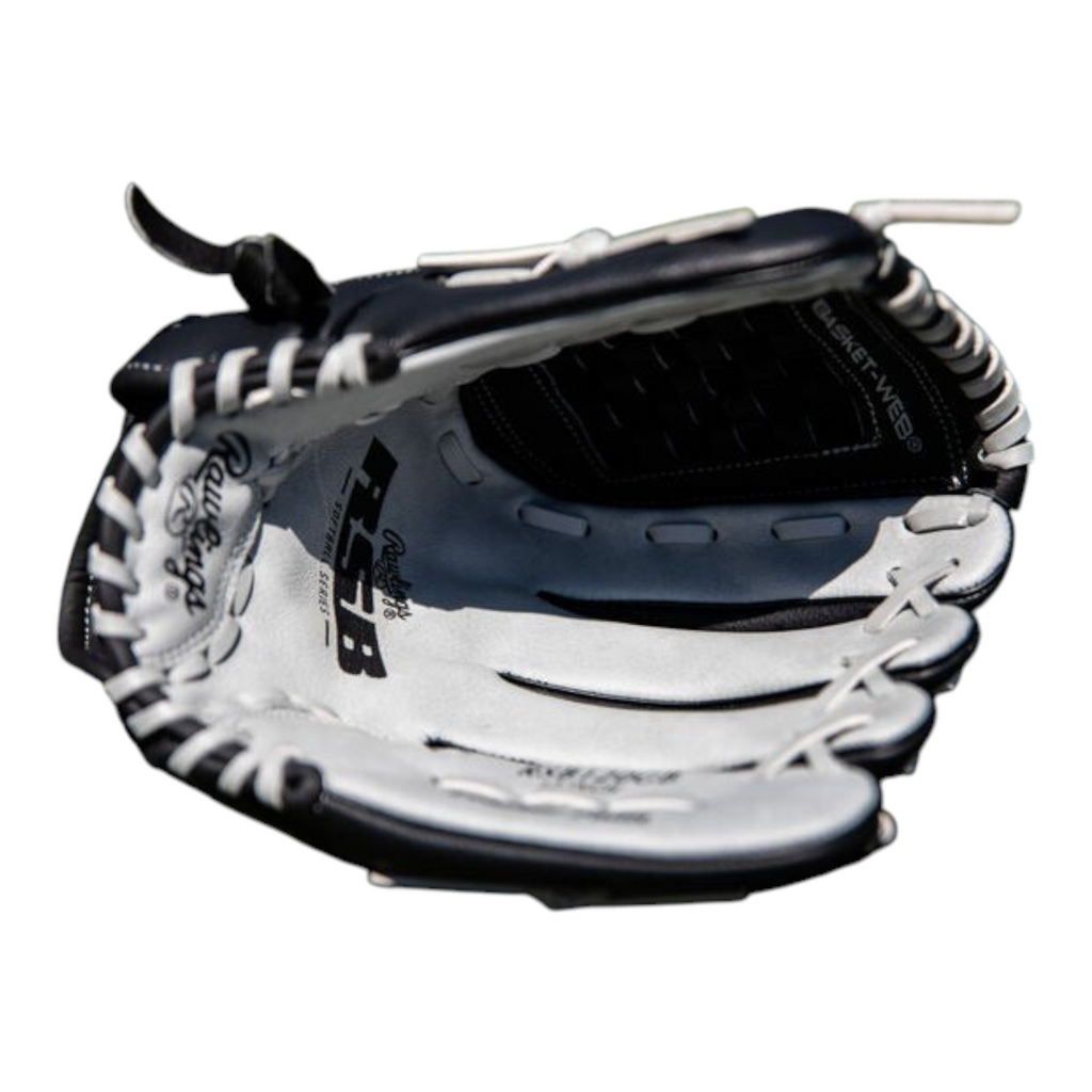 Guante de softbol Radach Sports Rawlings RSB de 12 pulgadas en color negro con palma blanca y diseño Basket-Web