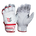 Guantes de bateo Radach Sports Demon Slugger DS Classic en blanco y rojo, fabricados en piel de oveja con palma Pittard