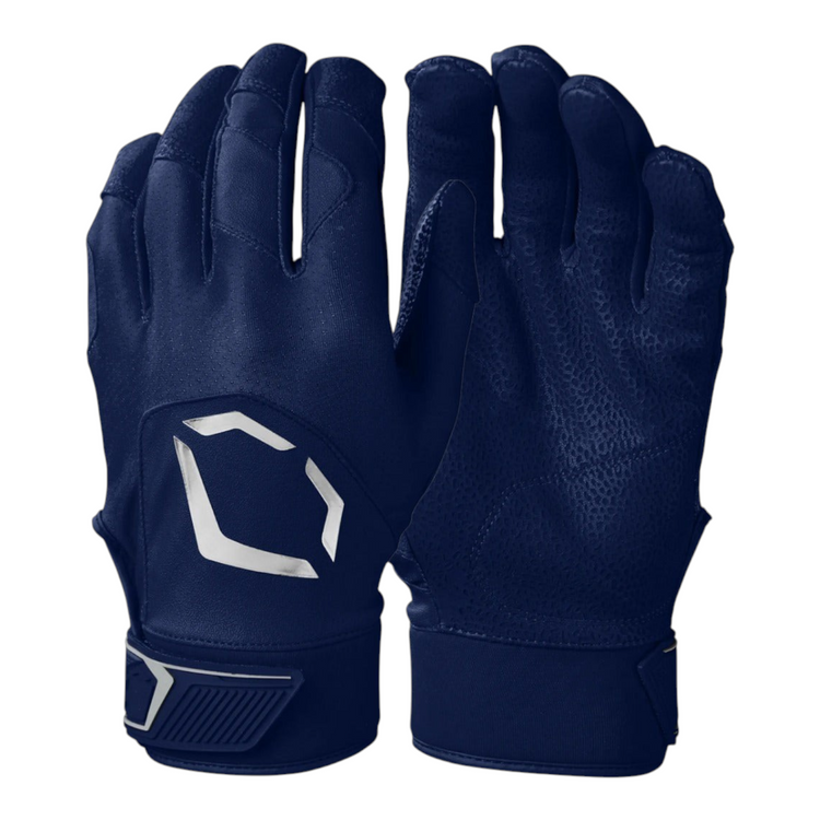 Guantes de bateo Radach Sports Evoshield Standout azul marino con palma de piel de oveja y malla transpirable
