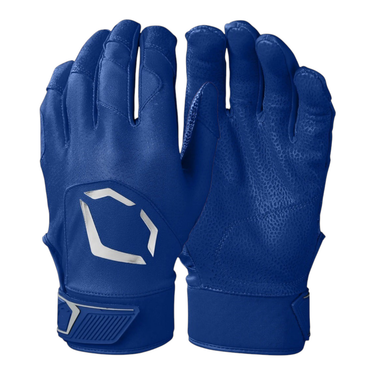 Guantes de bateo Radach Sports Evoshield Standout en color azul rey con palma de piel de oveja y malla transpirable