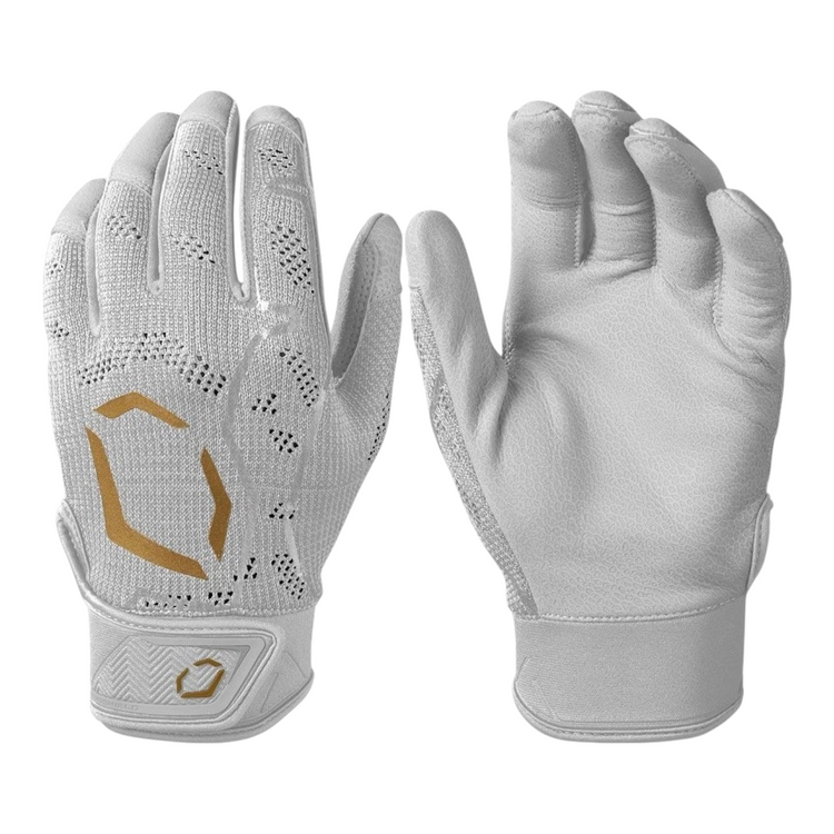 Guantes de bateo Radach Sports Evoshield Pro SRZ blancos con palma de cuero y tejido transpirable