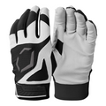 Guantes de bateo Radach Sports Evoshield SRZ-1 en blanco y negro con palma sintética y malla transpirable