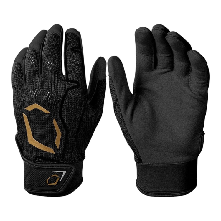 Guantes de bateo Radach Sports Evoshield Pro SRZ negros con palma de piel de oveja y tejido transpirable