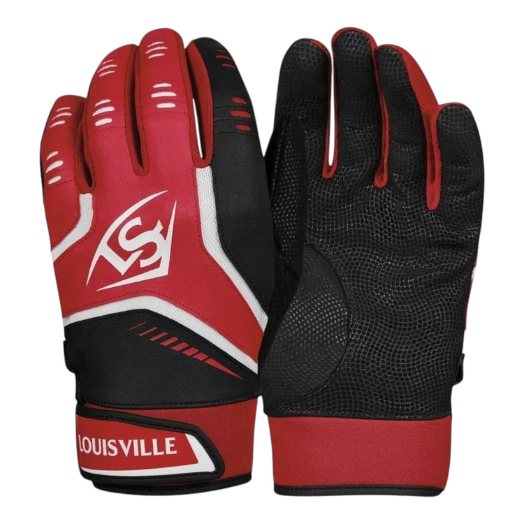 Guantes de bateo Radach Sports Louisville Omaha rojos para niños con palma de cuero y ajuste de neopreno