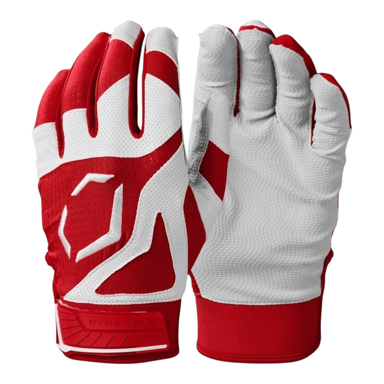 Guantes de bateo Radach Sports Evoshield SRZ 1 en color rojo y blanco con diseño ergonómico y ajuste seguro