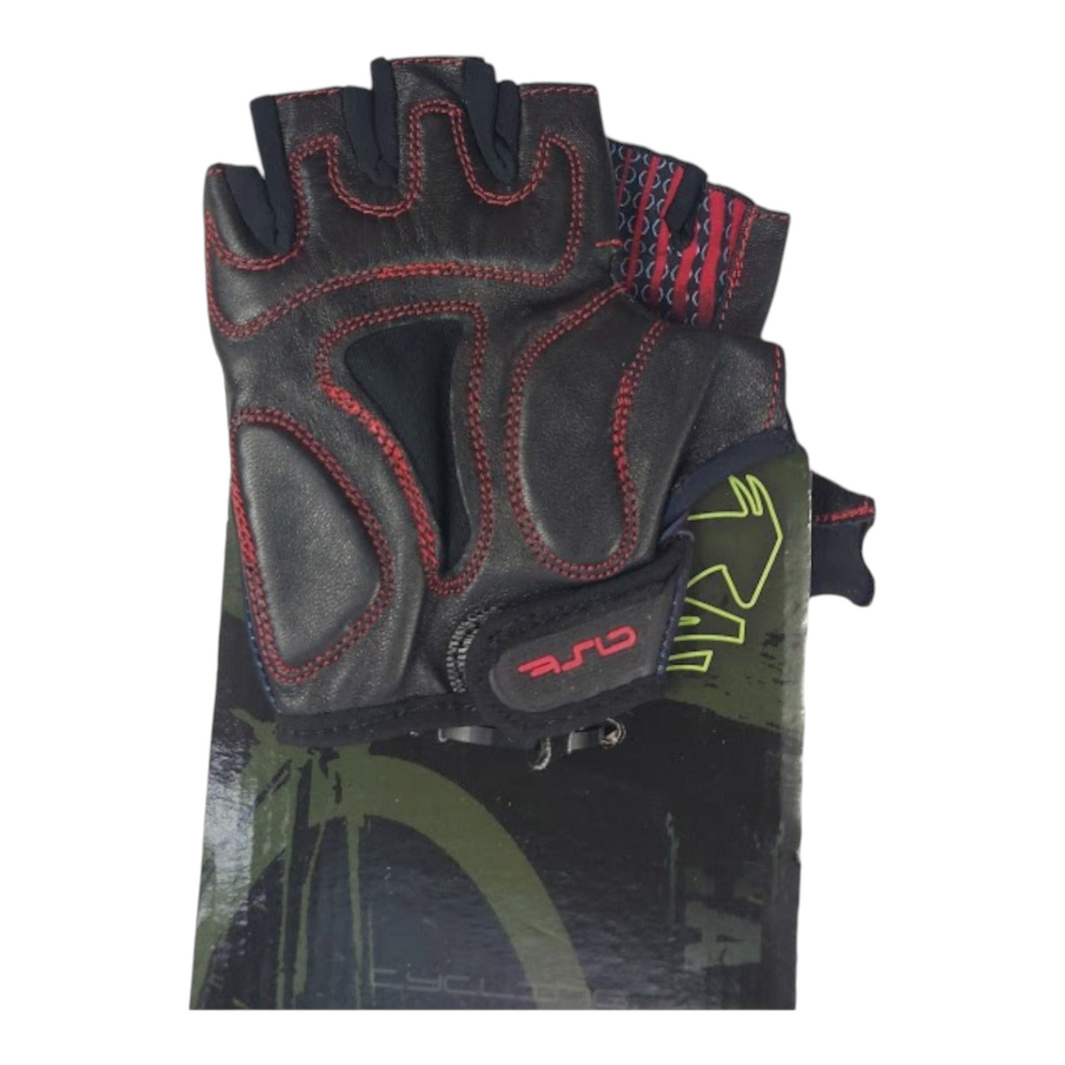 Guantes de ciclismo Radach Sports de piel genuina color negro con costuras rojas y palma acolchada