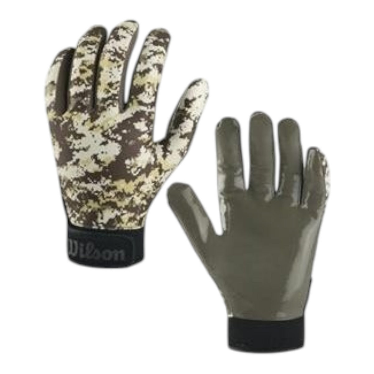 Guantes de fútbol americano Radach Sports Wilson con estampado camuflaje verde y palma adherente Tack Tech