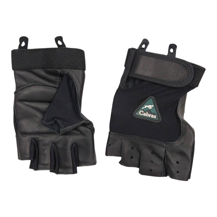 Par de guantes Radach Sports Cabras cortos de piel negra y licra para levantamiento de pesas con cierre de velcro