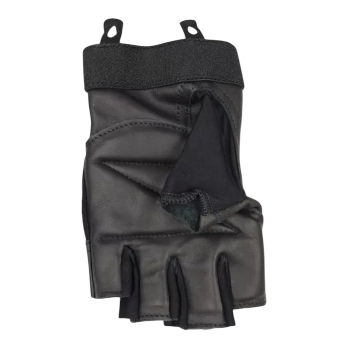 Guantes de gimnasio Radach Sports Cabras cortos en color negro, fabricados en piel natural y licra para pesas.