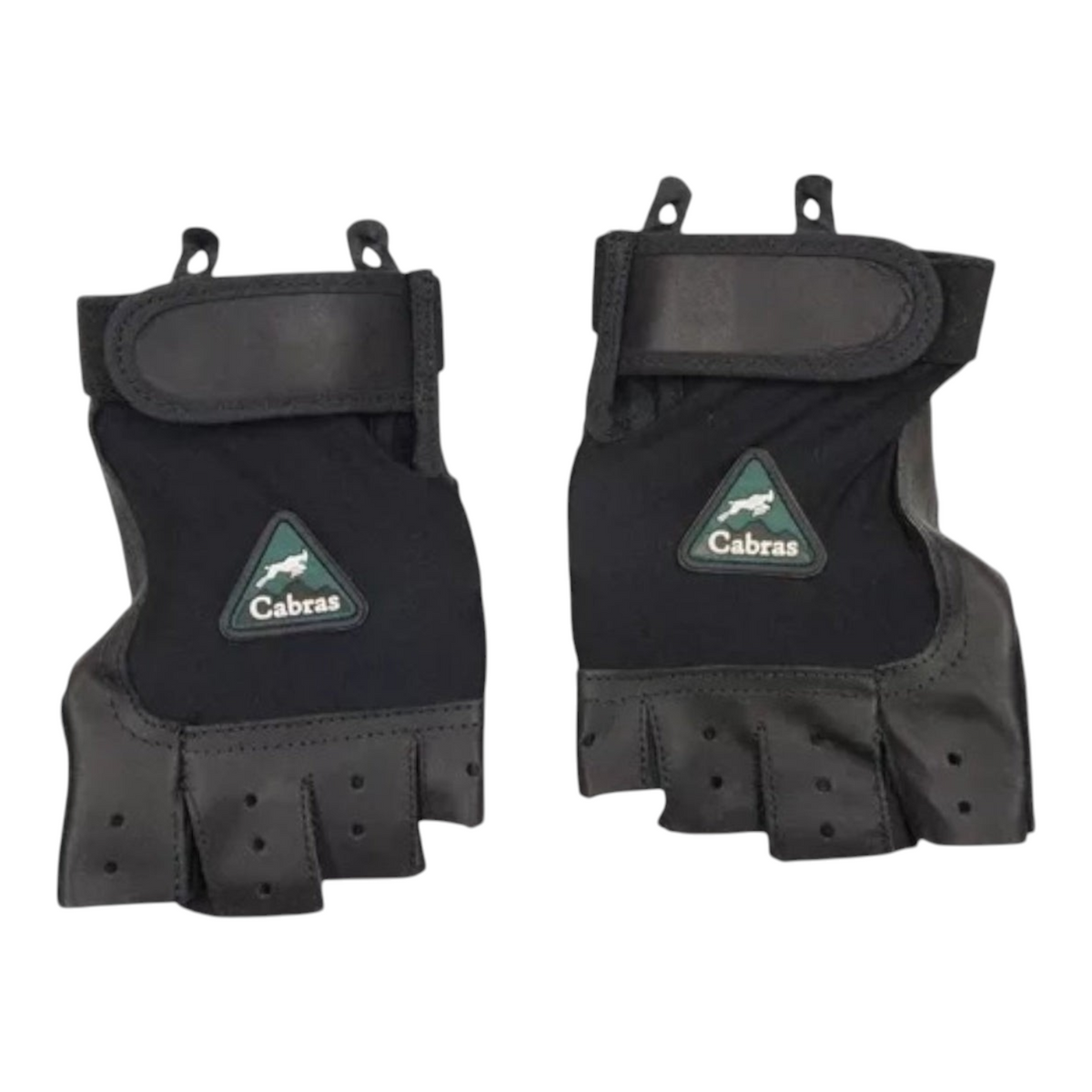 Par de guantes cortos para gimnasio Radach Sports marca Cabras de piel natural y licra negra con cierre de velcro