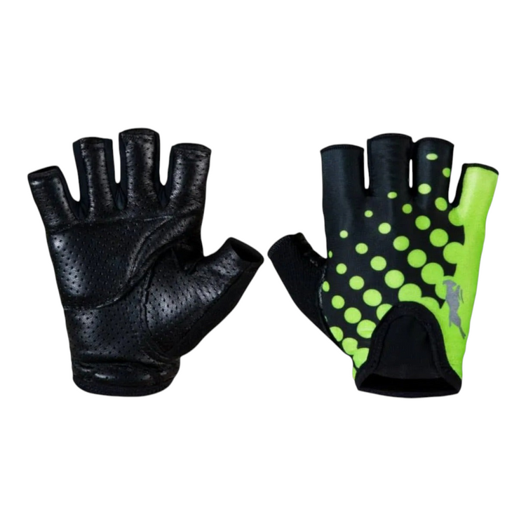 Guantes Radach Sports para dama en color verde y negro con palma de piel perforada y diseño de puntos