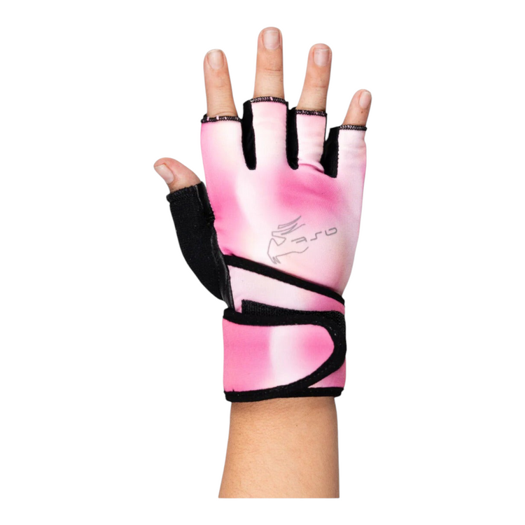Guantes de gimnasio Radach Sports para dama en color fiusha, fabricados en piel genuina con soporte de muñeca SWS.
