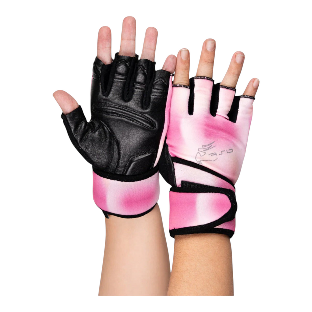 Guantes Radach Sports para dama en color fiusha y negro, fabricados en piel genuina con soporte de muñeca SWS.