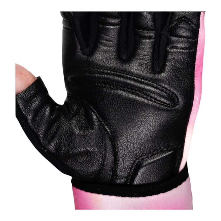 Guantes de gimnasio Radach Sports para dama en piel genuina color negro con detalles en fiusha y palma reforzada