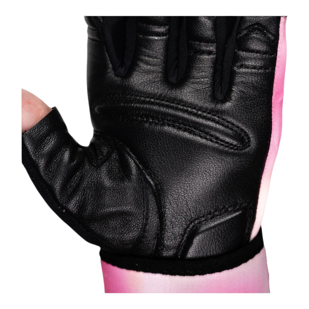 Guantes de gimnasio Radach Sports para dama en piel negra con detalles en color fiusha y refuerzo en la palma