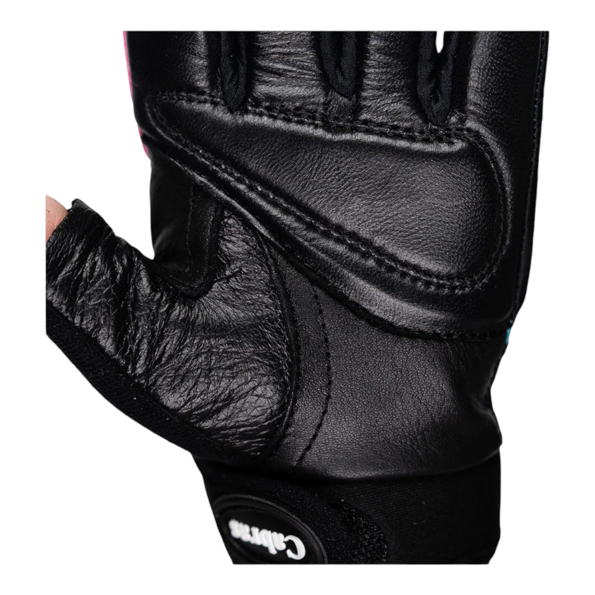 Guantes de gimnasio Radach Sports para dama en piel genuina negra con detalles multicolor y cierre de velcro