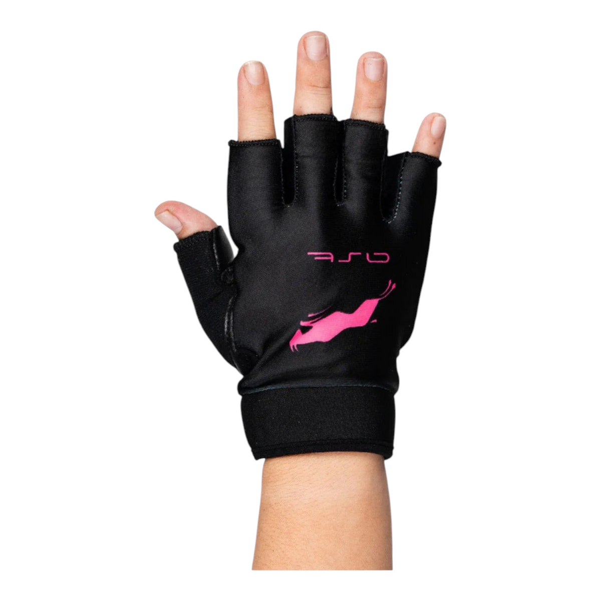 Guantes de gimnasio Radach Sports para dama en color negro con detalles en rosa, fabricados en piel genuina.