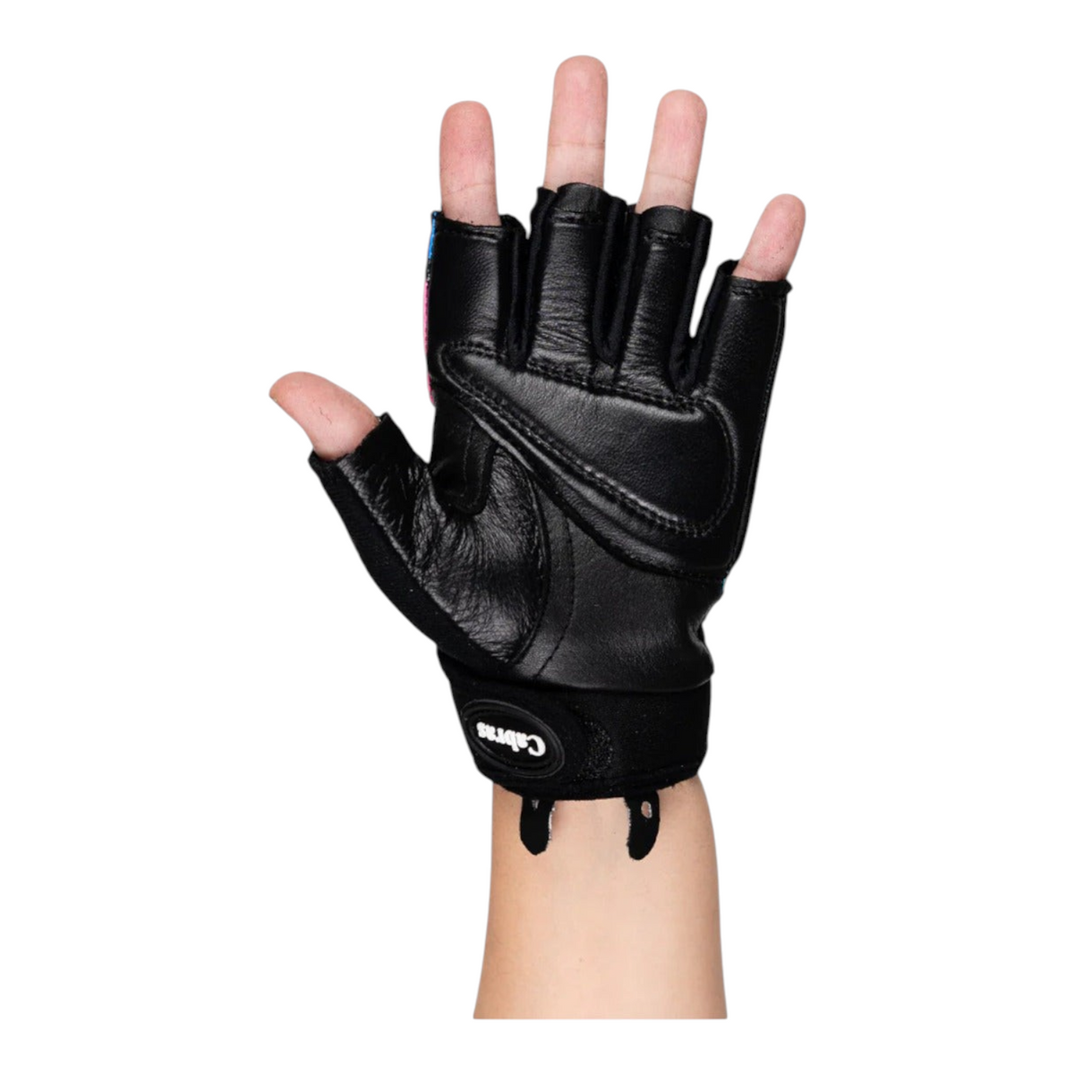 Guantes de gimnasio Radach Sports para dama en piel genuina negra con detalles multicolor y diseño sin dedos
