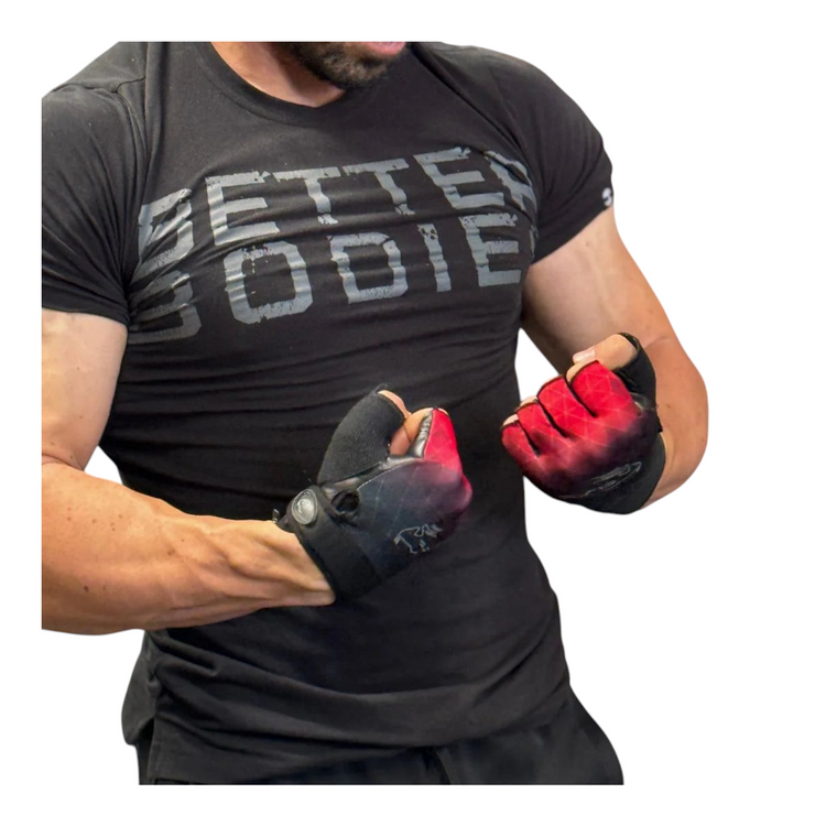 Guantes para gimnasio Radach Sports Mastergrip rojos de piel con palma reforzada y dorso de licra para hombre