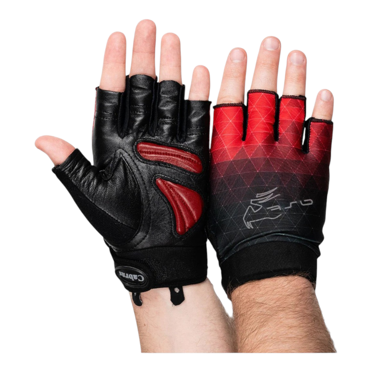 Guantes de gimnasio Radach Sports Cabras Mastergrip rojos y negros de piel genuina con dorso de licra y palma reforzada