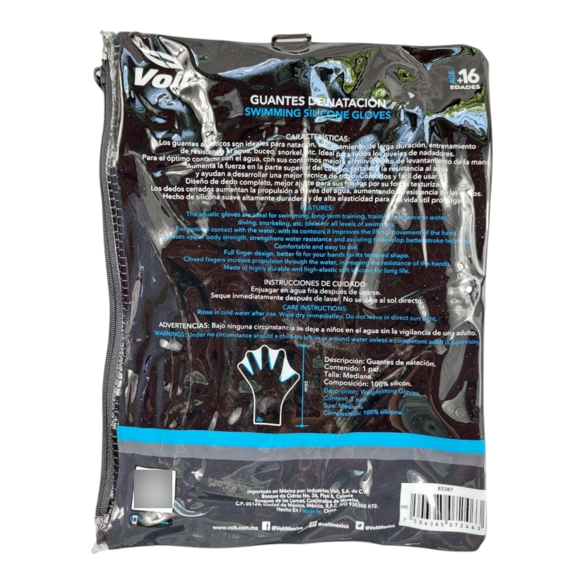 Empaque de guantes acuáticos de natación Voit de Radach Sports hechos de silicón con diseño texturizado