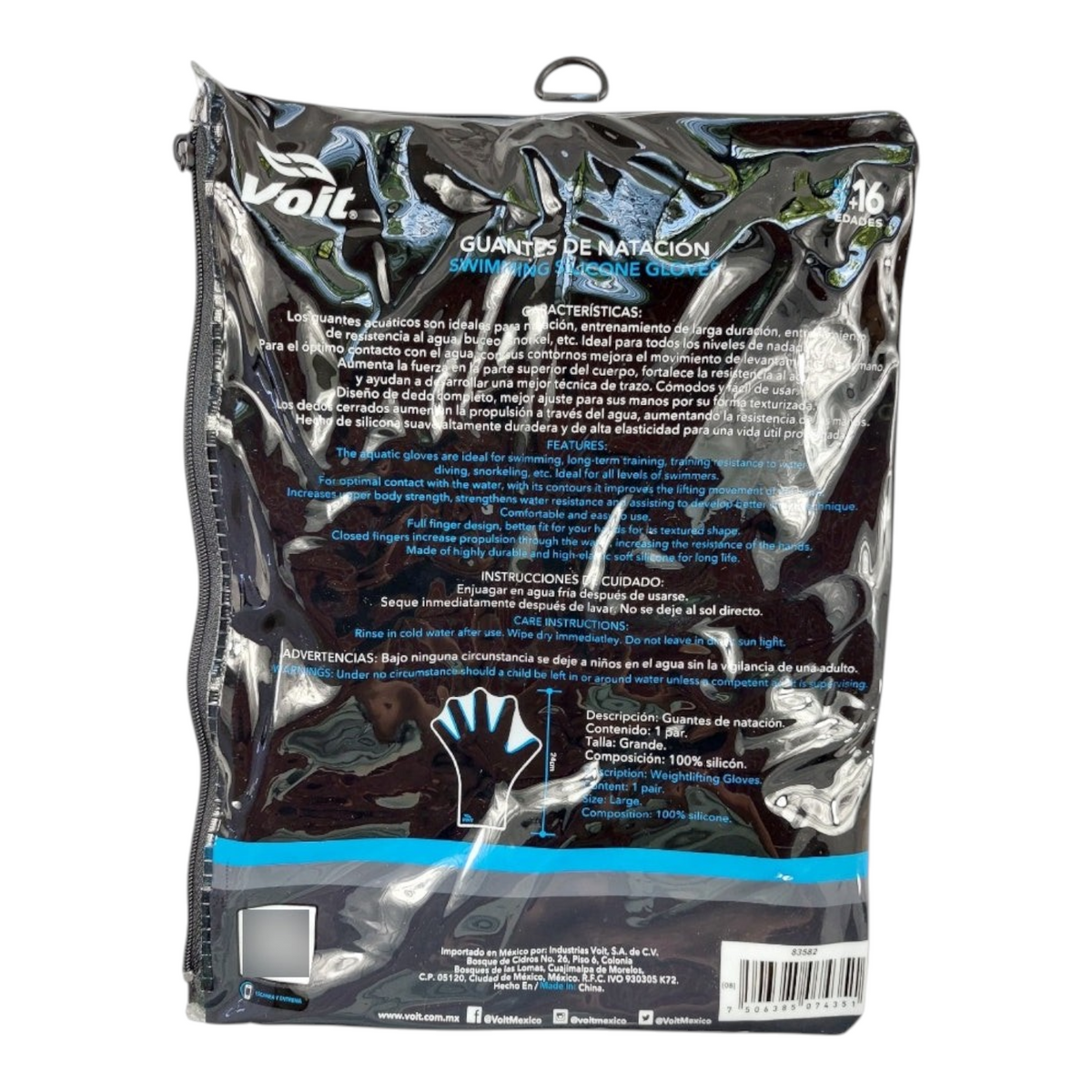 Empaque de guantes de natación Radach Sports Voit de silicón negro para entrenamiento de resistencia acuática