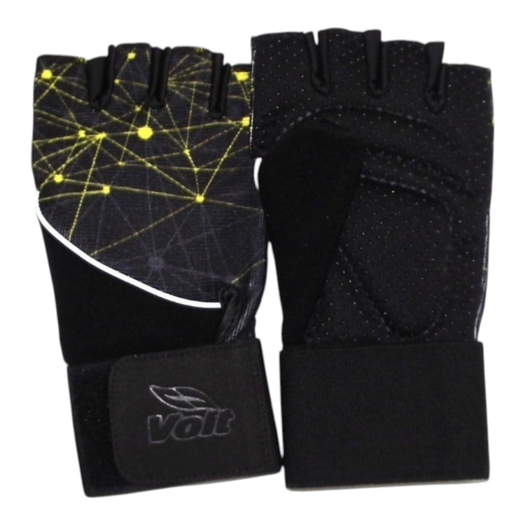 Guantes para pesas Radach Sports Voit talla grande en color negro con diseño geométrico amarillo y ajuste de velcro