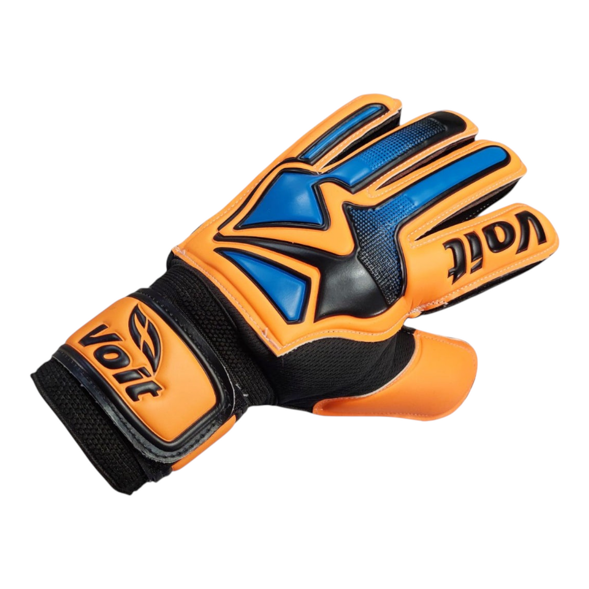 Guantes de portero Radach Sports Voit Performance en color naranja y azul con varillas protectoras y palma de látex