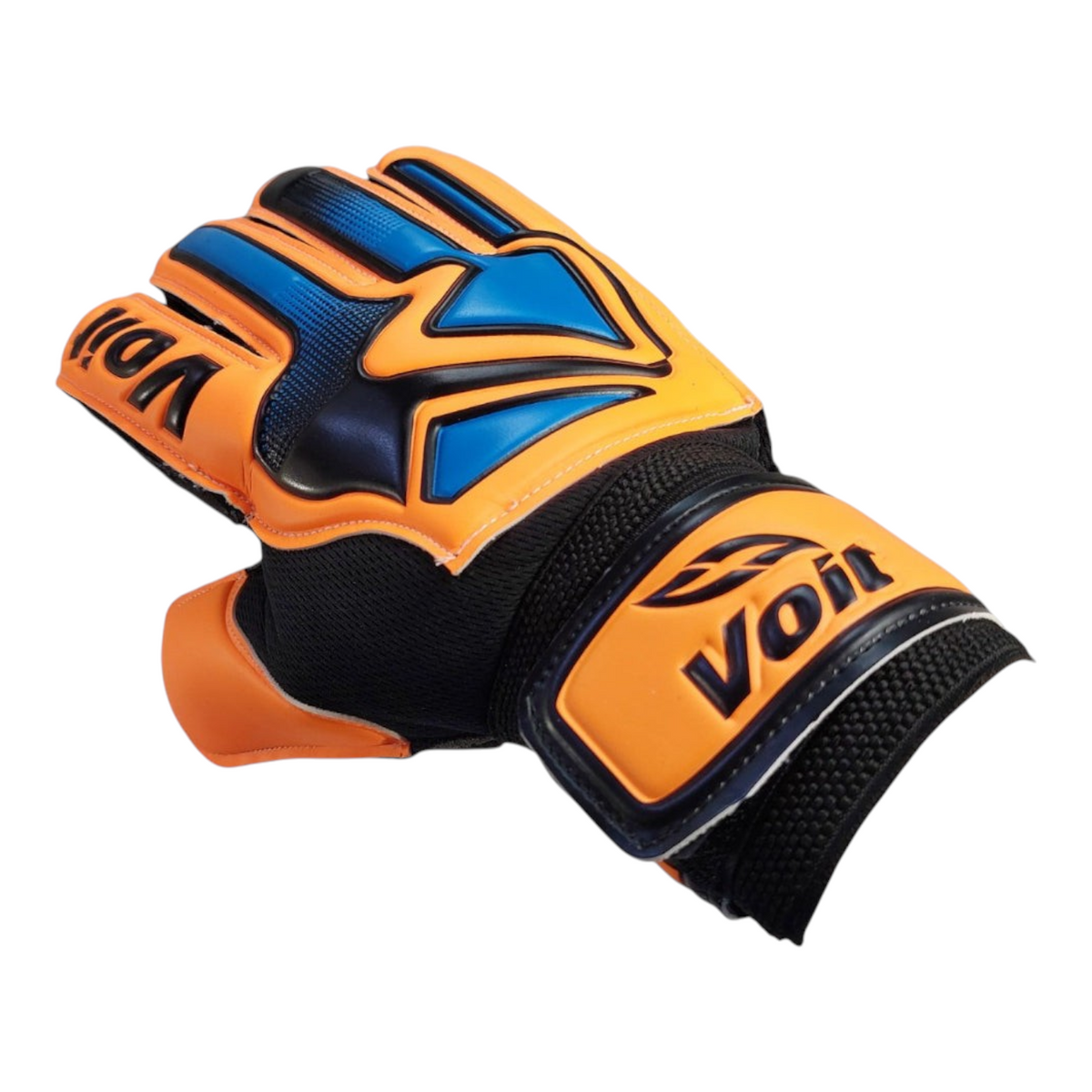 Guantes de portero Radach Sports Voit Performance en naranja y azul con varillas protectoras y palma de látex