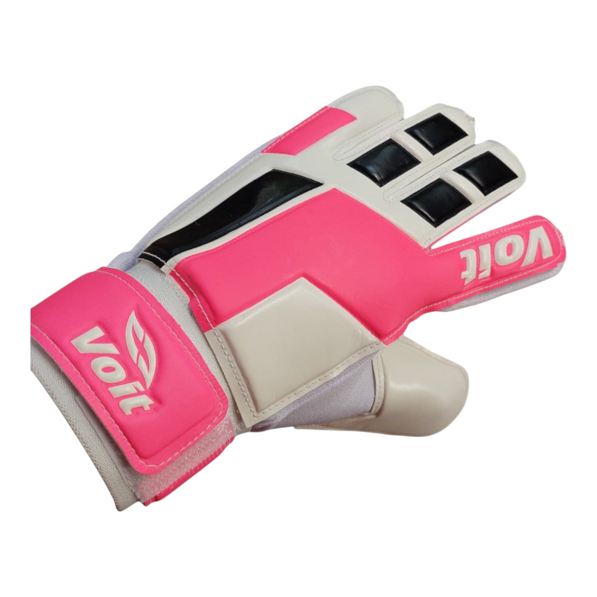 Guantes de portero Radach Sports Voit Basic III en color rosa y blanco, fabricados en PVC resistente y ergonómico.