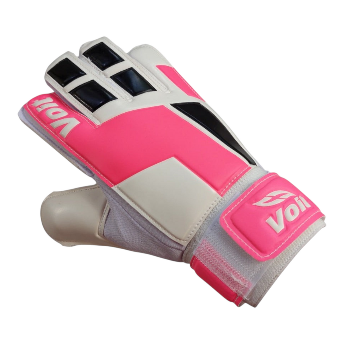 Guantes de portero Radach Sports Voit Basic III en color rosa y blanco, fabricados en PVC resistente y ergonómico.