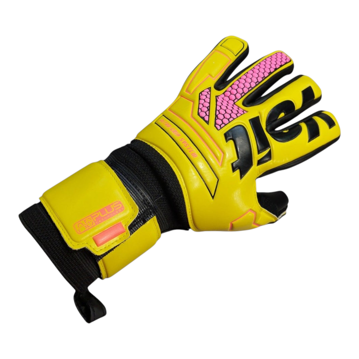 Guante de portero Radach Sports Voit Spoma Snakebite amarillo con detalles en rosa y negro y tecnología MaxGrip
