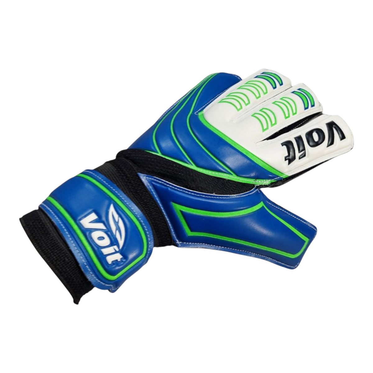 Guante de portero Radach Sports Voit Performance III en color azul, blanco y verde con palma de látex de alta tecnología.