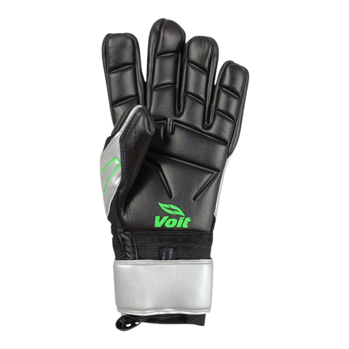 Guantes de portero Radach Sports Voit Snakebite grises con palma de látex, corte negativo y ajuste de velcro