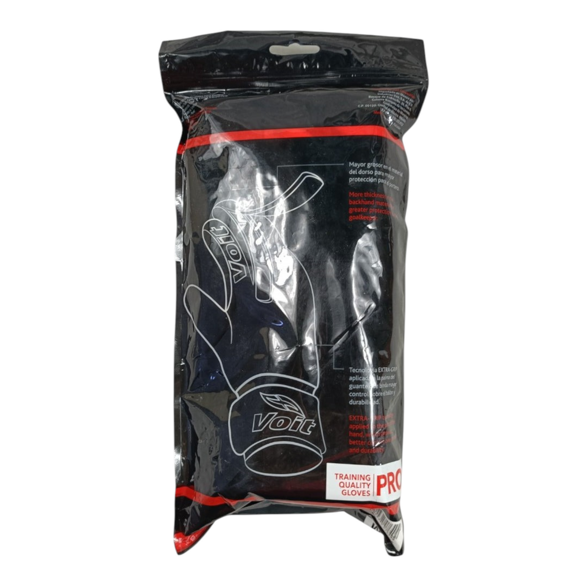Guantes de portero Voit Snakebite en empaque original, disponibles en Radach Sports para máximo agarre y protección.